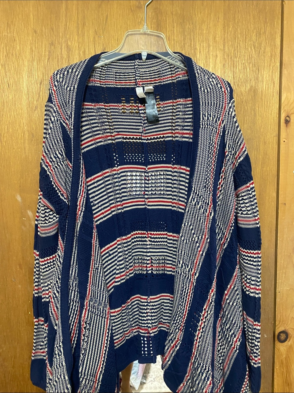 Forever 21 Navy, White & Red Striped Open-Front Cardigan